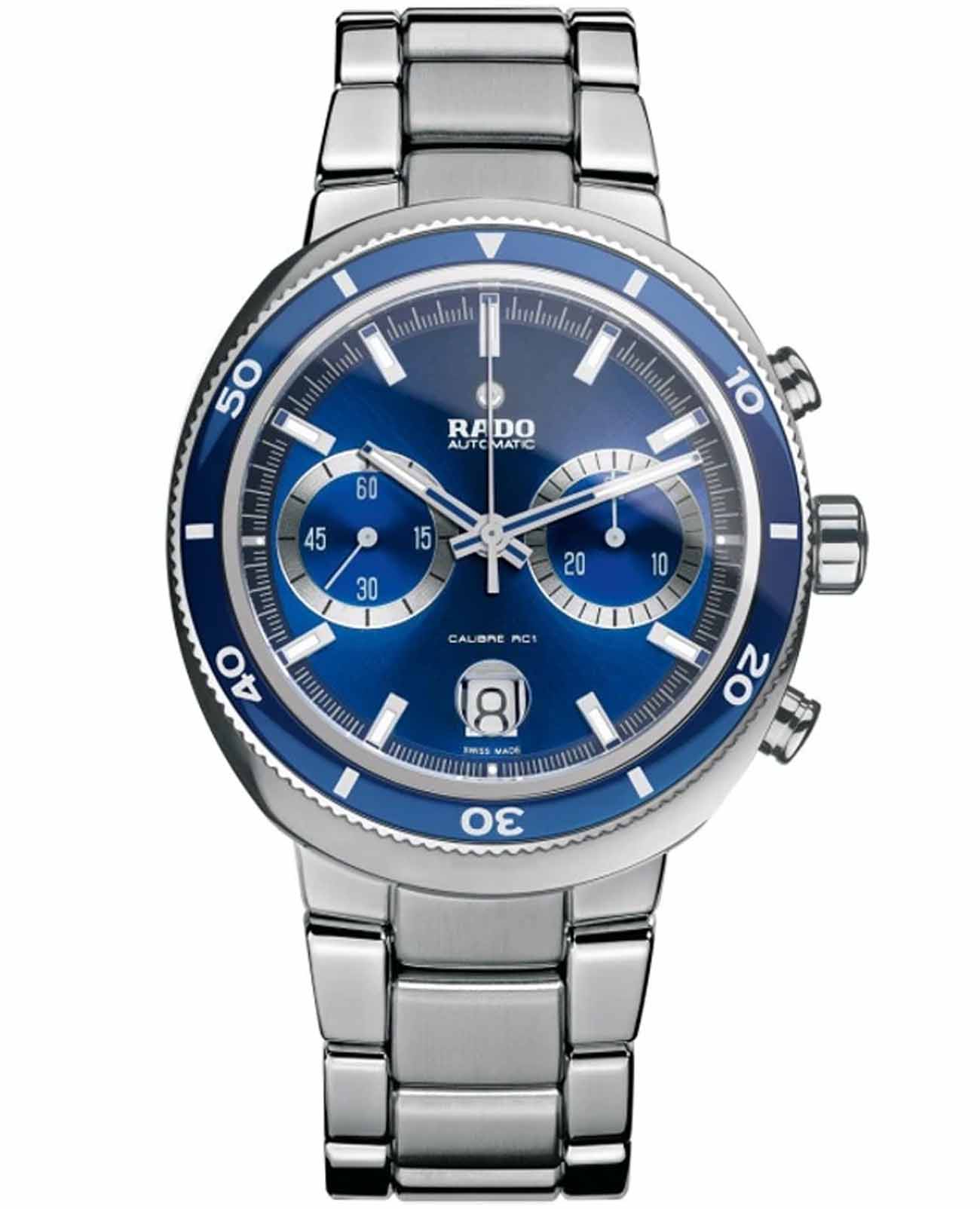Rado Rado D-Star R15966203 Automatic R15966203 механические мужские часы синий циферблат, браслет нержавеющая сталь — вид спереди