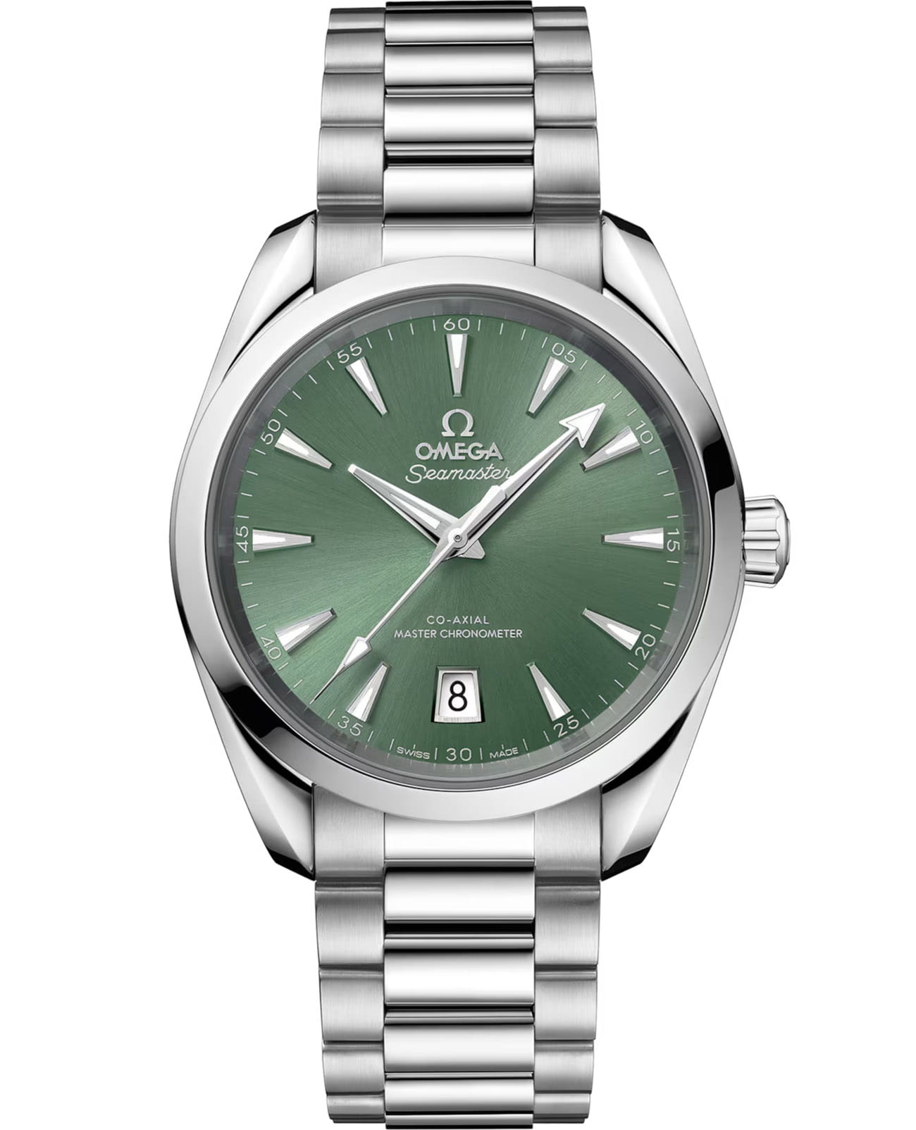 Omega Omega Seamaster Aqua Terra 220.10.38.20.10.002 Aqua Terra 22010382010002 механические мужские часы зеленый циферблат, браслет нержавеющая сталь — вид спереди