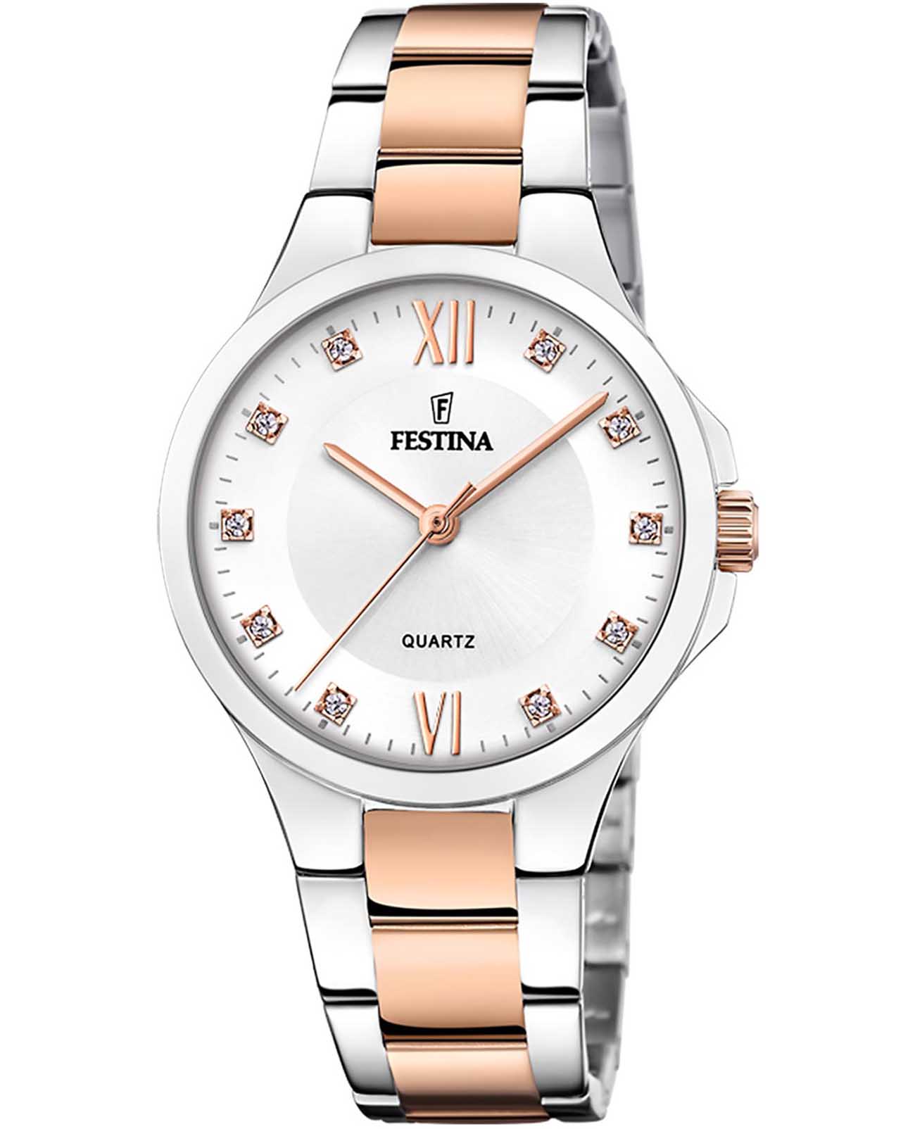 Festina Festina Mademoiselle F20612/1  F20612/1 кварцевые женские часы серебристый циферблат, браслет нержавеющая сталь с pvd-покрытием — вид спереди