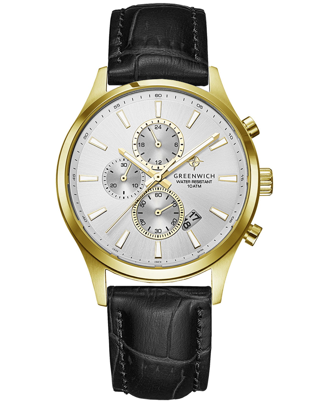 Greenwich Greenwich Navigator GW 053.21.33  GW 053.21.33 кварцевые мужские часы белый циферблат, браслет кожаный — вид спереди