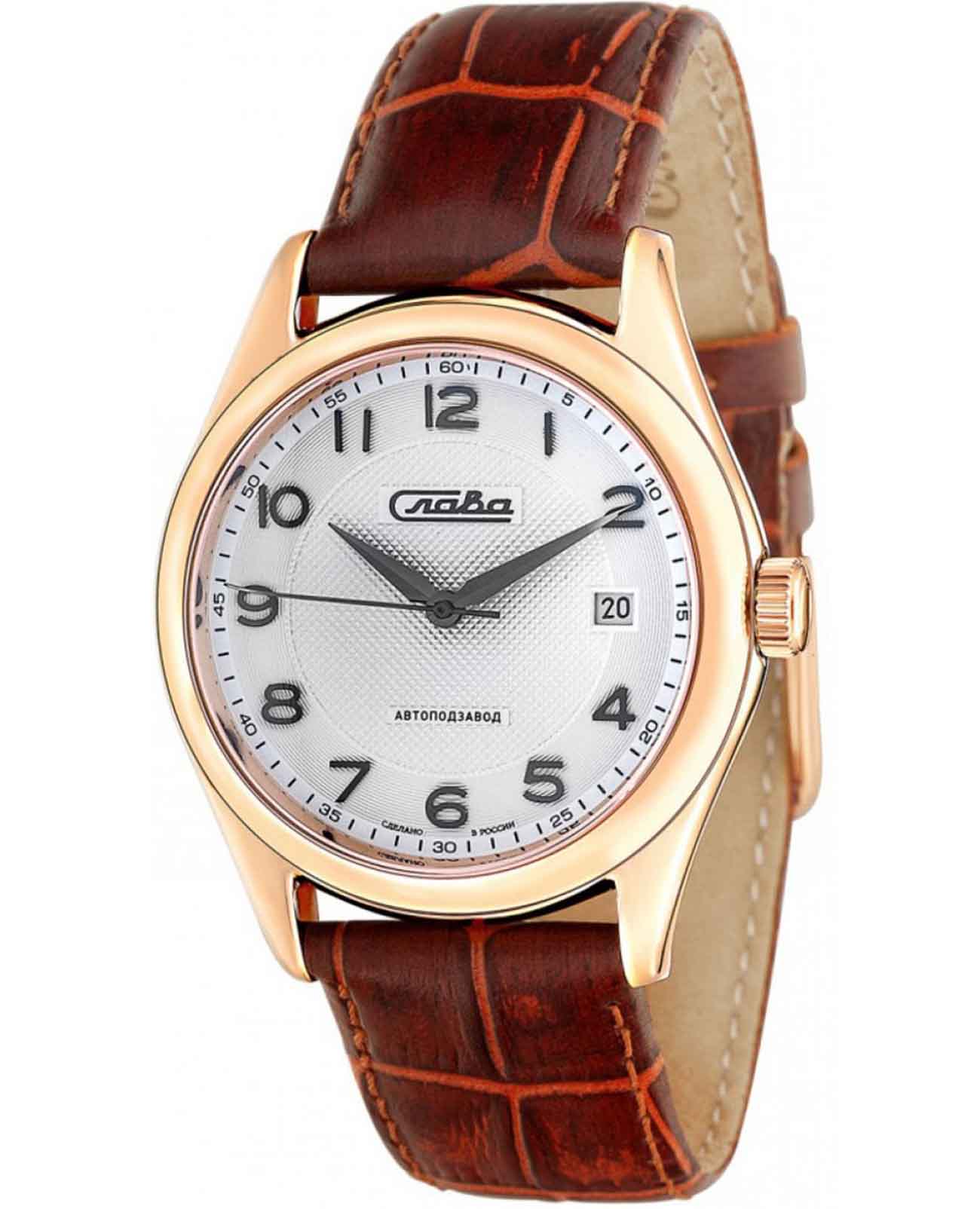 Слава Слава Сенат 1493282/300-8215  1493282/300-8215 механические мужские часы белый циферблат, браслет кожаный — вид спереди
