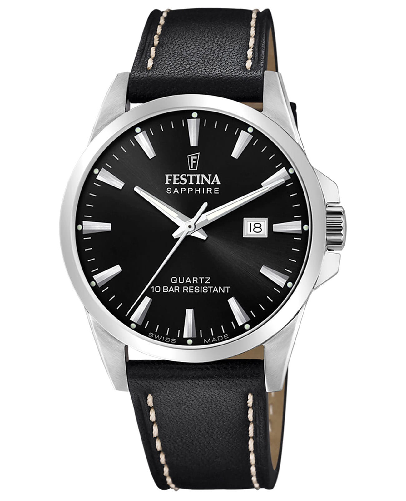 Festina Festina Classics F20025/4  F20025/4 кварцевые мужские часы черный циферблат, браслет кожаный — вид спереди