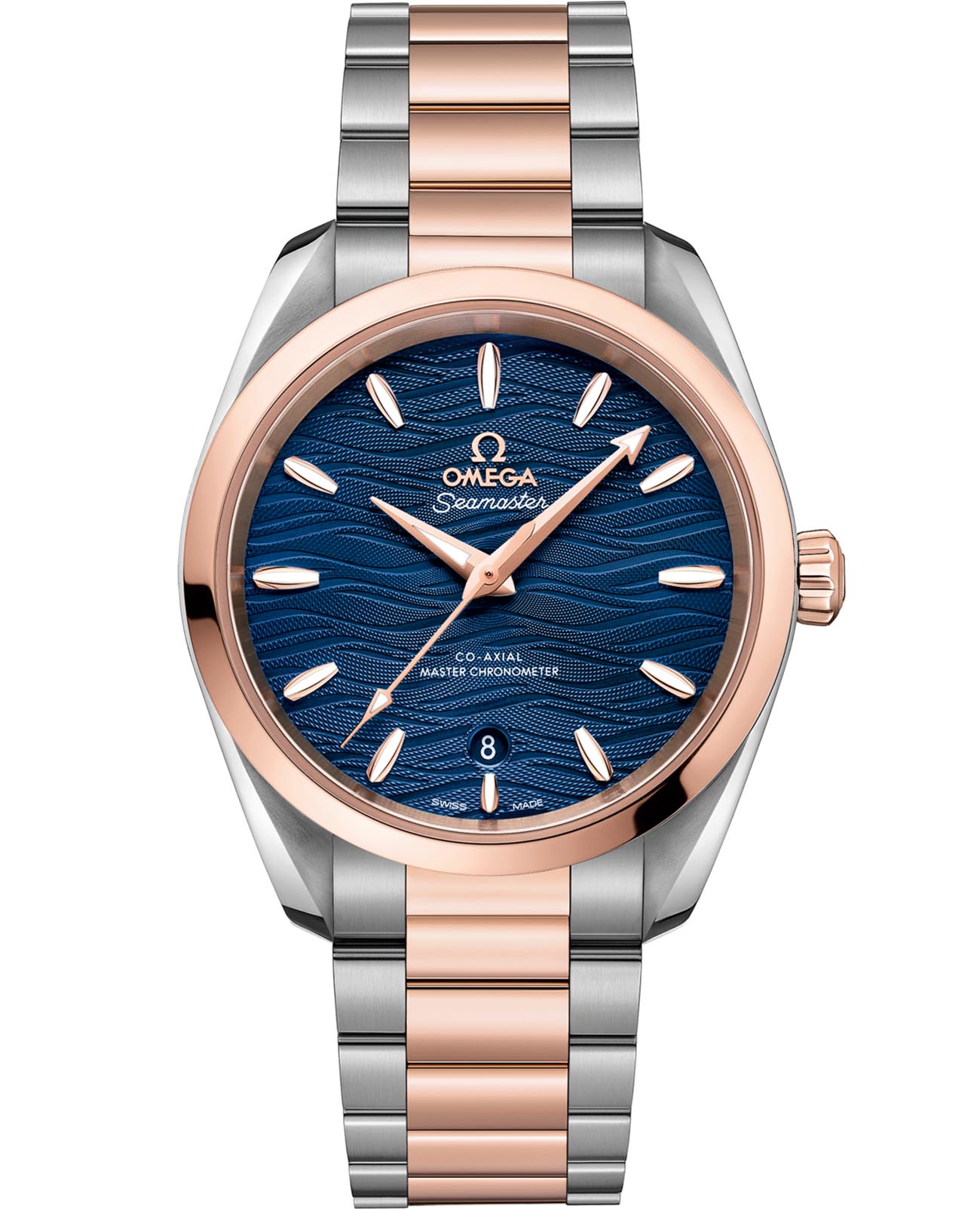 Omega Omega Seamaster Aqua Terra 220.20.38.20.03.001 Aqua Terra 22020382003001 механические женские часы синий циферблат, браслет нержавеющая сталь + золото 18к — вид спереди