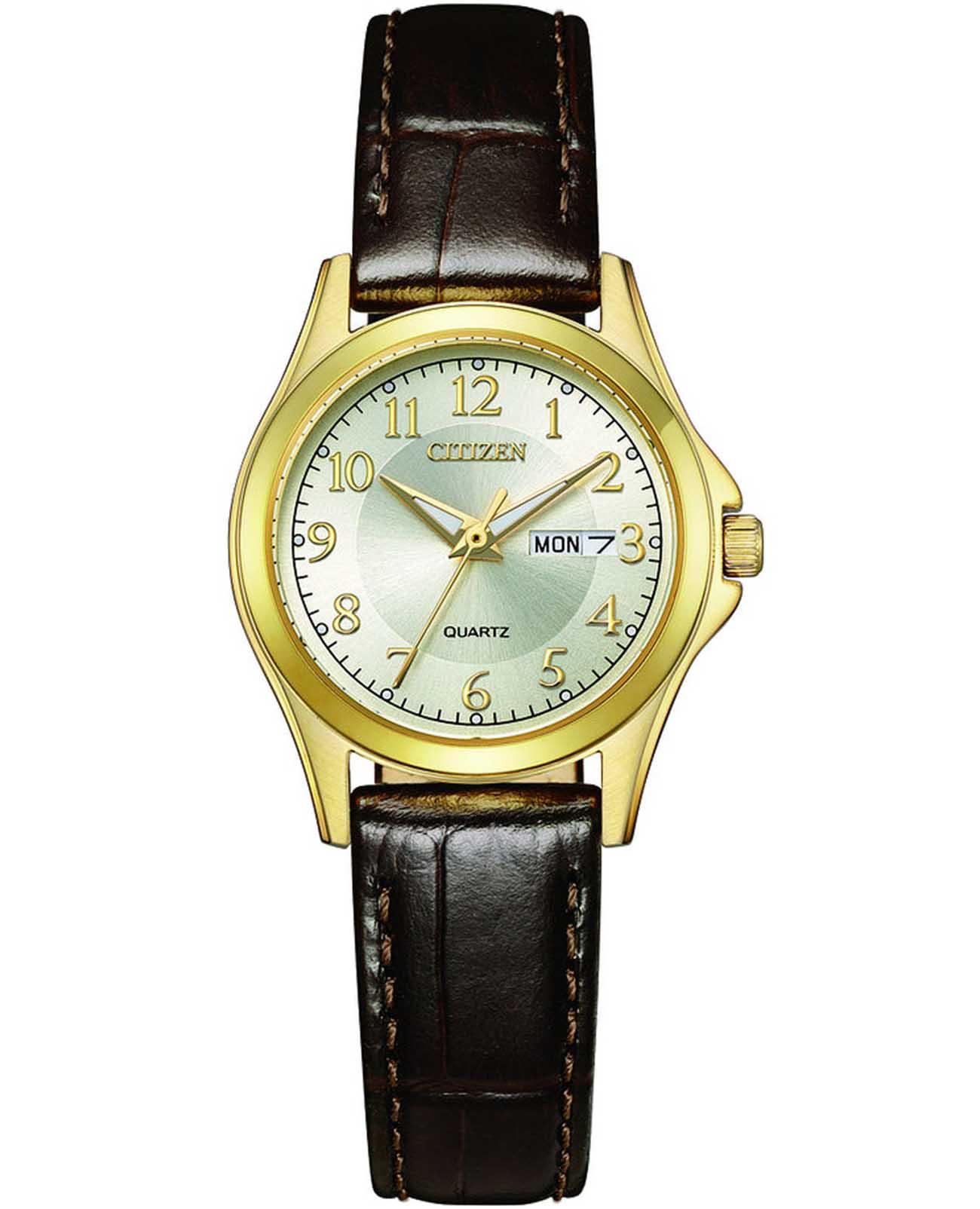 Citizen Citizen Quartz EQ0612-07A  EQ0612-07A кварцевые женские часы шампань циферблат, браслет кожаный — вид спереди