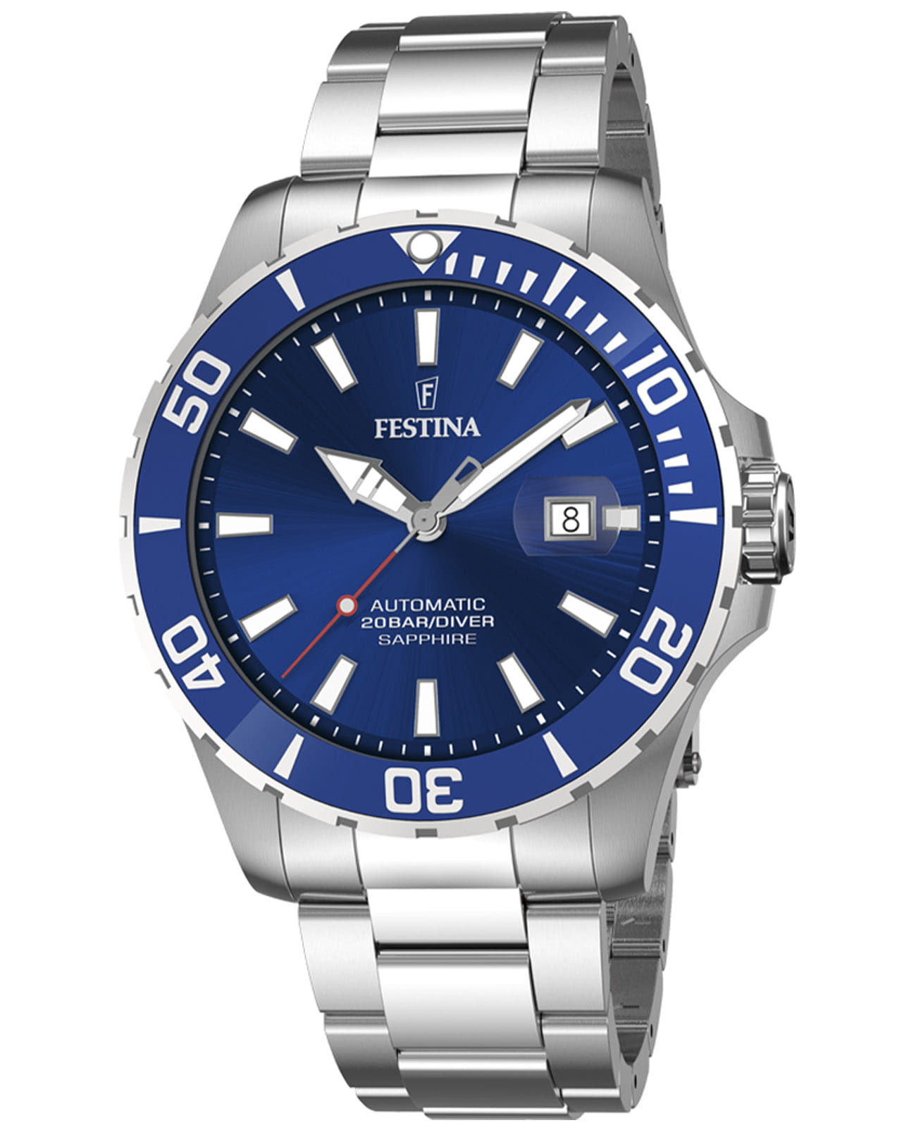 Festina Festina Automatic F20531/3  F20531/3 механические мужские часы синий циферблат, браслет нержавеющая сталь — вид спереди