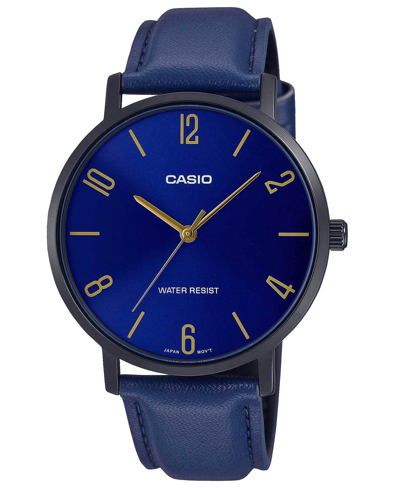 Casio Casio Collection MTP-VT01BL-2B  MTP-VT01BL-2B кварцевые мужские часы синий циферблат, браслет кожаный — вид спереди