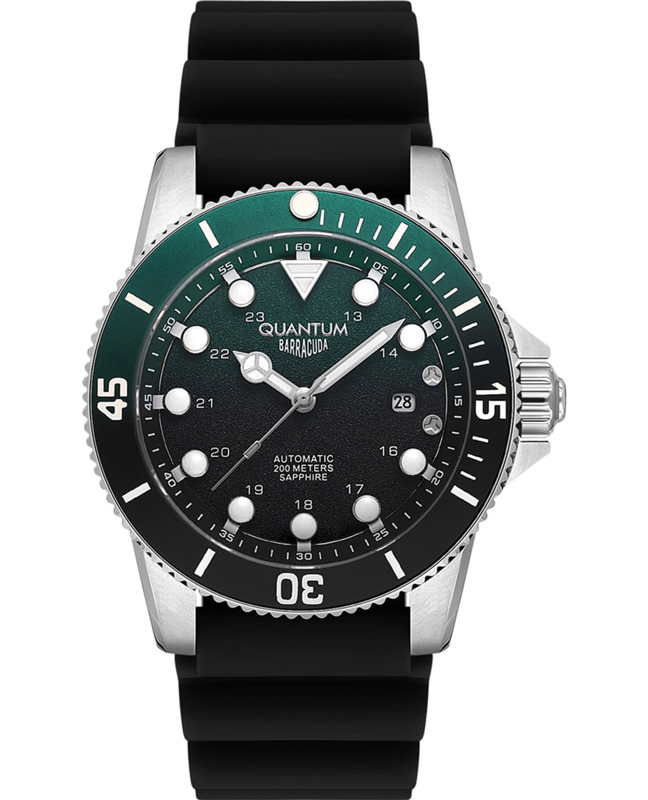 Quantum Quantum BAR1115.371  BAR1115.371 механические мужские часы зеленый циферблат, браслет каучук — вид спереди