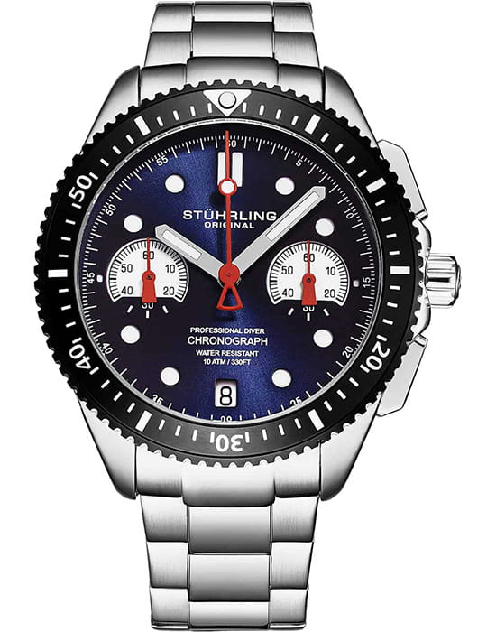 Stuhrling Stuhrling Aquadiver 4016.1  4016.1 кварцевые мужские часы синий циферблат, браслет нержавеющая сталь — вид спереди