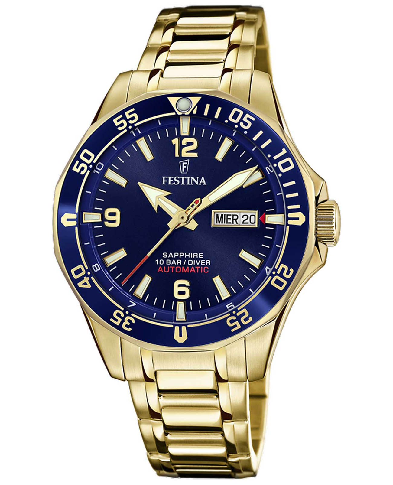 Festina Festina Automatic F20479/2  F20479/2 механические мужские часы синий циферблат, браслет сталь с ip покрытием — вид спереди