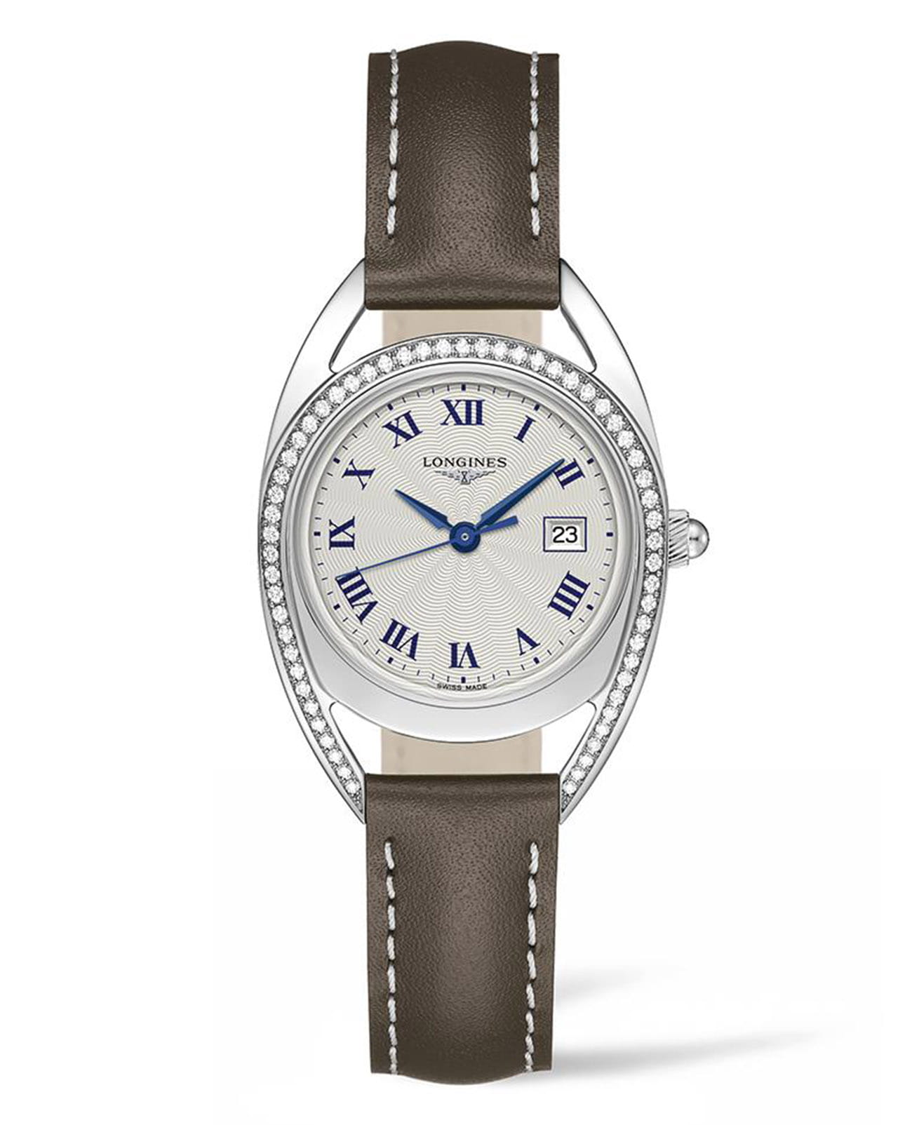 Longines Longines Equestrian Collection L6.137.0.71.2  L61370712 кварцевые женские часы белый циферблат, браслет кожаный — вид спереди