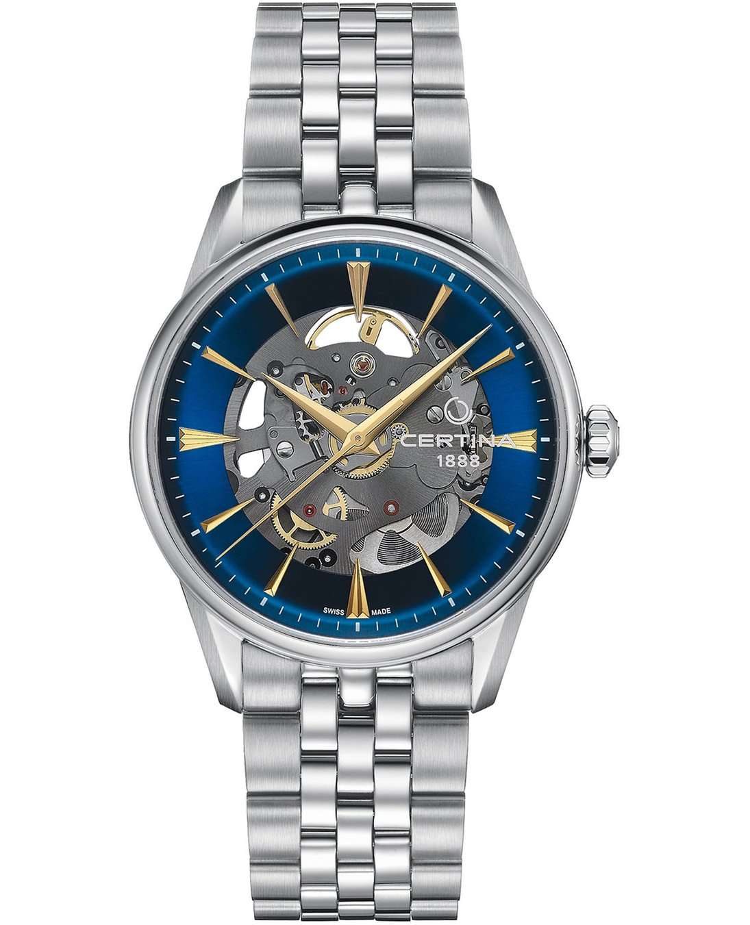Certina Certina DS-1 Skeleton C029.907.11.041.00 DS 1 C0299071104100 механические мужские часы синий циферблат, браслет нержавеющая сталь — вид спереди
