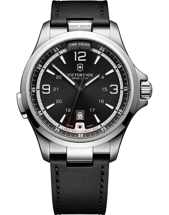 Victorinox Victorinox 241664  241664 кварцевые мужские часы черный циферблат, браслет кожаный — вид спереди