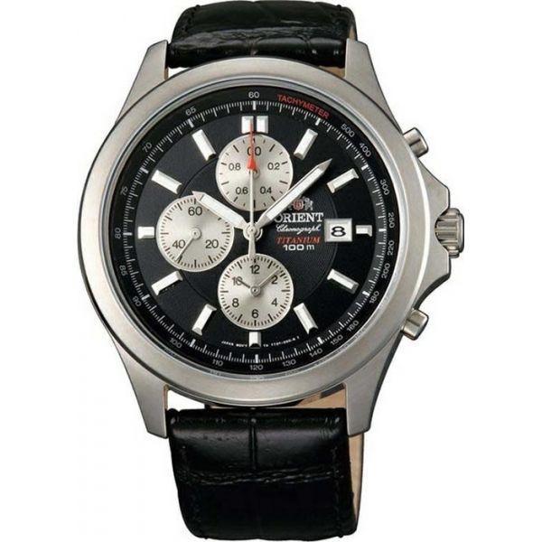 Orient Orient TT0T002B (FTT0T002B)  FTT0T002B  мужские часы черный циферблат, браслет кожа + текстиль — вид спереди