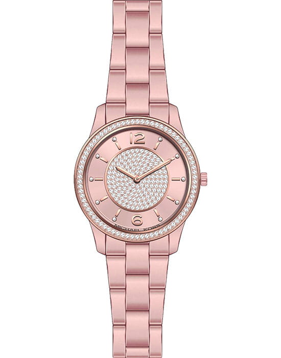 Michael Kors Michael Kors Runway Slim MK6754  MK6754 кварцевые женские часы розовый циферблат, браслет алюминиевый c pvd покрытием — вид спереди