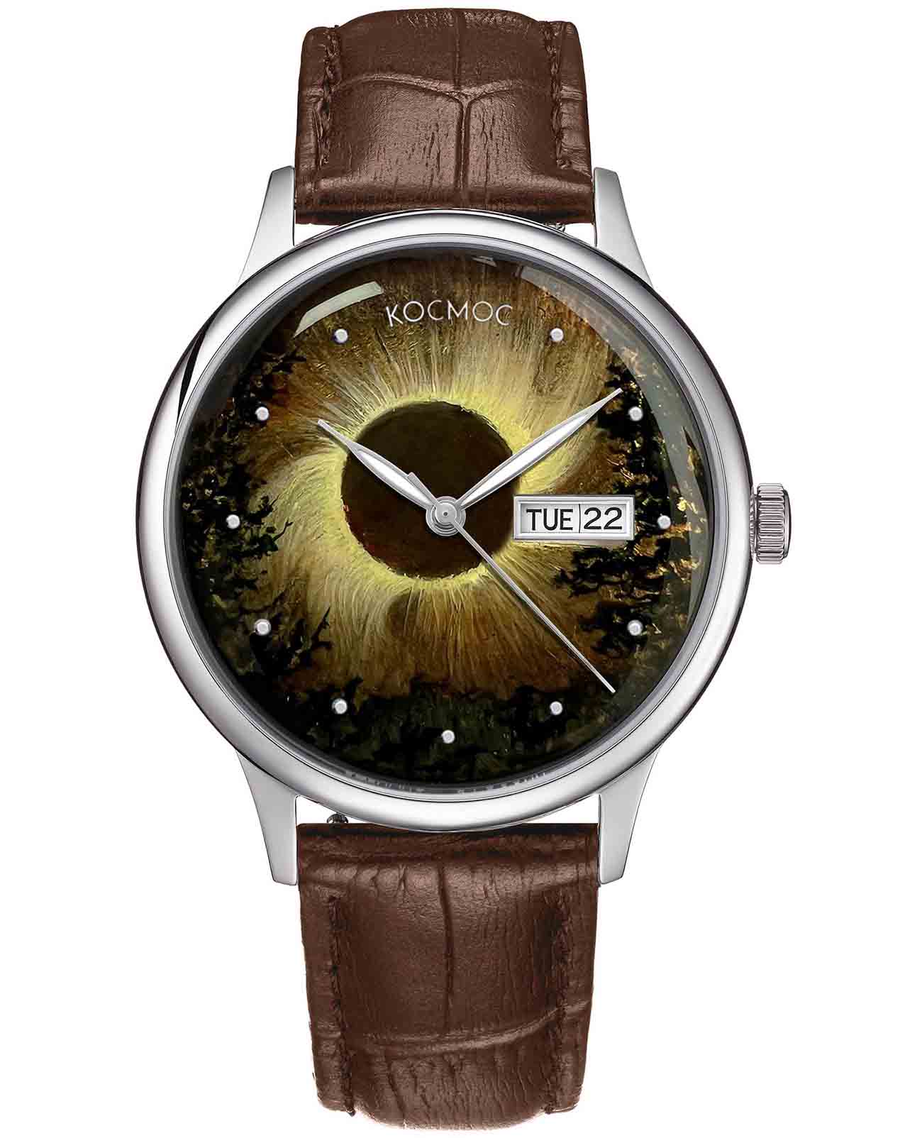 Космос Космос K 043.1 - Солнечное Затмение  K 043.1 - Солнечное Затмение механические мужские часы цветной циферблат, браслет кожаный — вид спереди