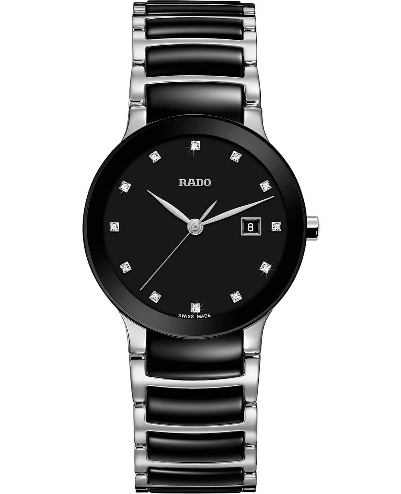 Rado Rado Centrix Diamonds R30935752  R30935752 кварцевые женские часы черный циферблат, браслет сталь + высокотехнологичная керамика — вид спереди