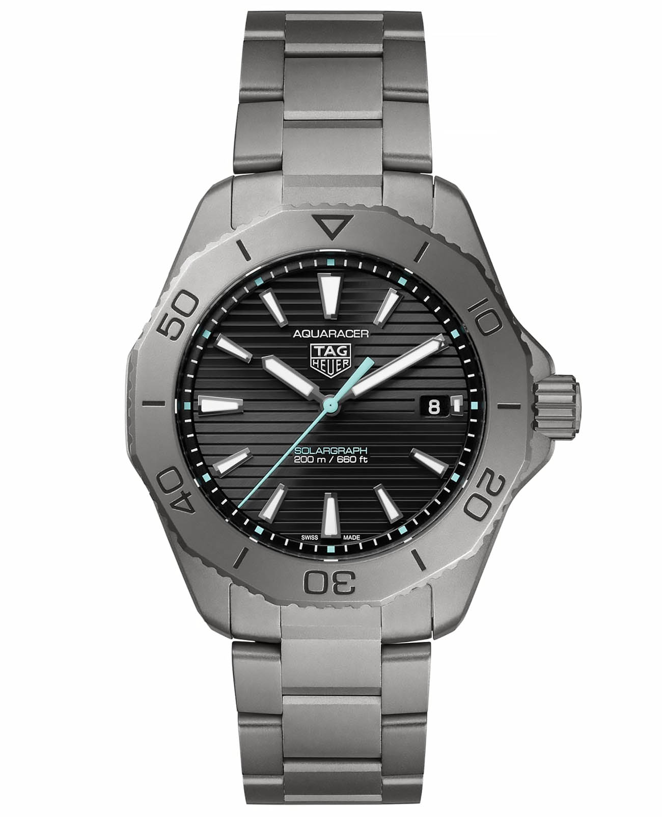 TAG Heuer TAG Heuer Aquaracer Professional Solargraph 200 WBP1180.BF0000  WBP1180.BF0000 кварцевые мужские часы черный циферблат, браслет титановый — вид спереди