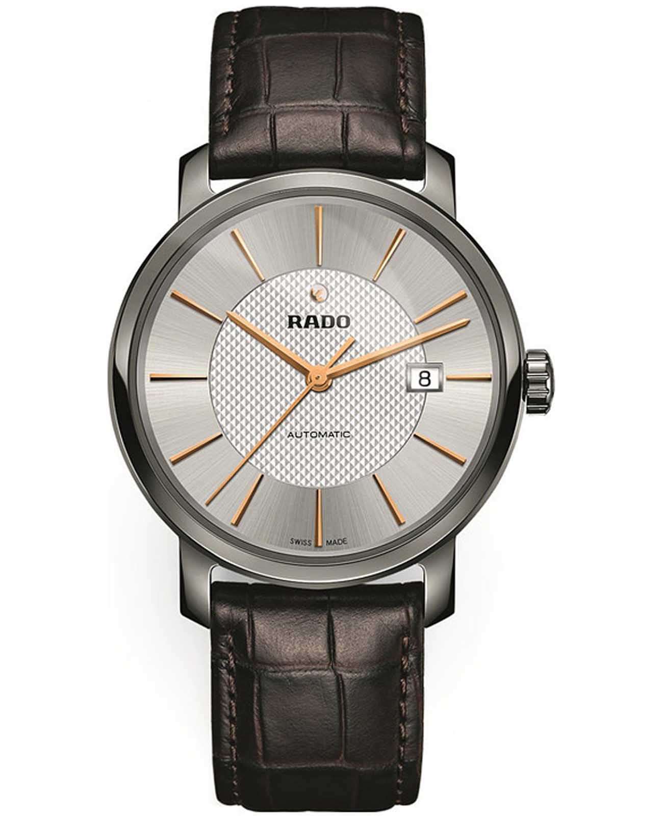 Rado Rado Diamaster R14074146 Automatic R14074146 механические мужские часы серый циферблат, браслет кожаный — вид спереди