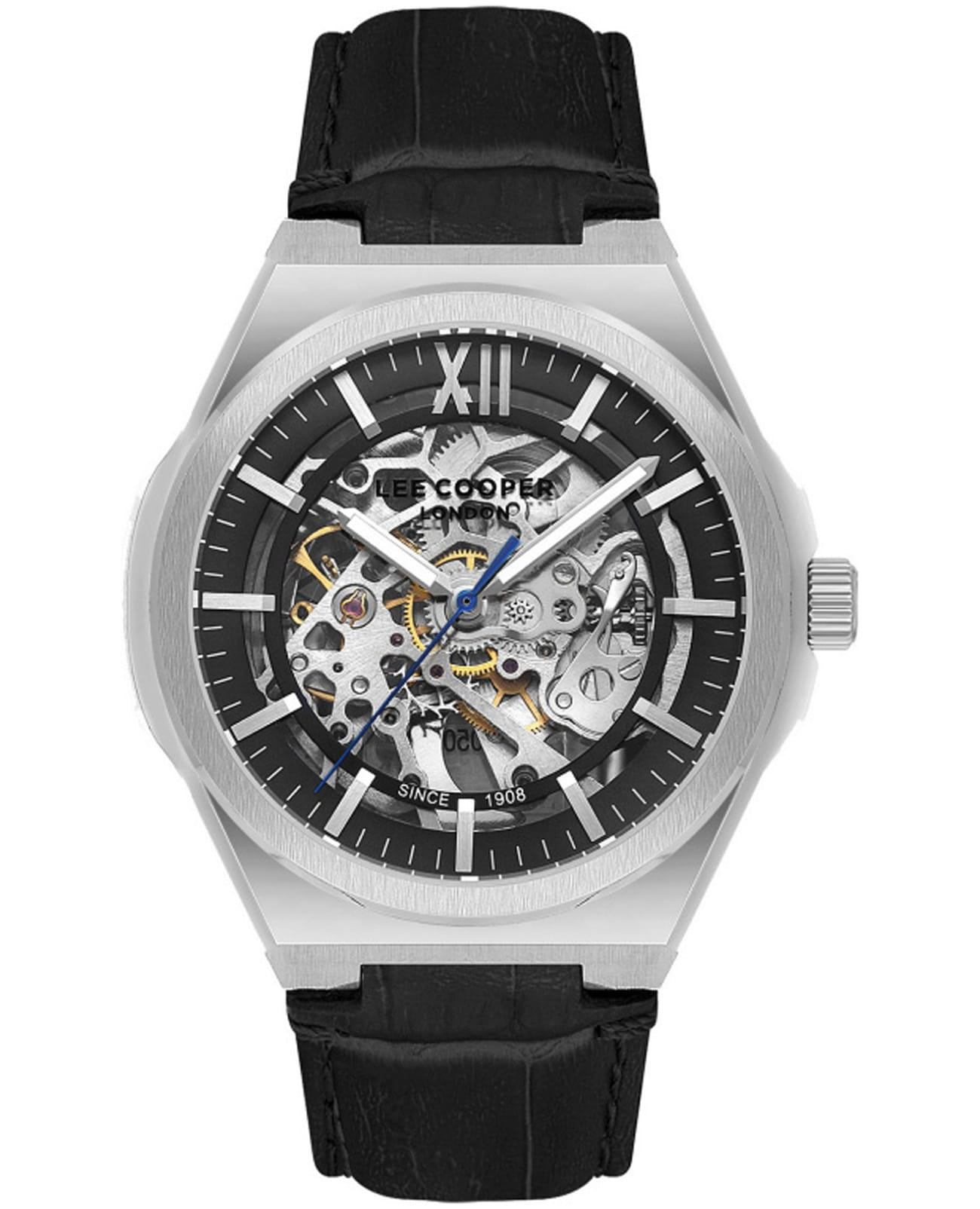 Lee Cooper Lee Cooper LC08050.351  LC08050.351 механические мужские часы черный циферблат, браслет кожаный — вид спереди