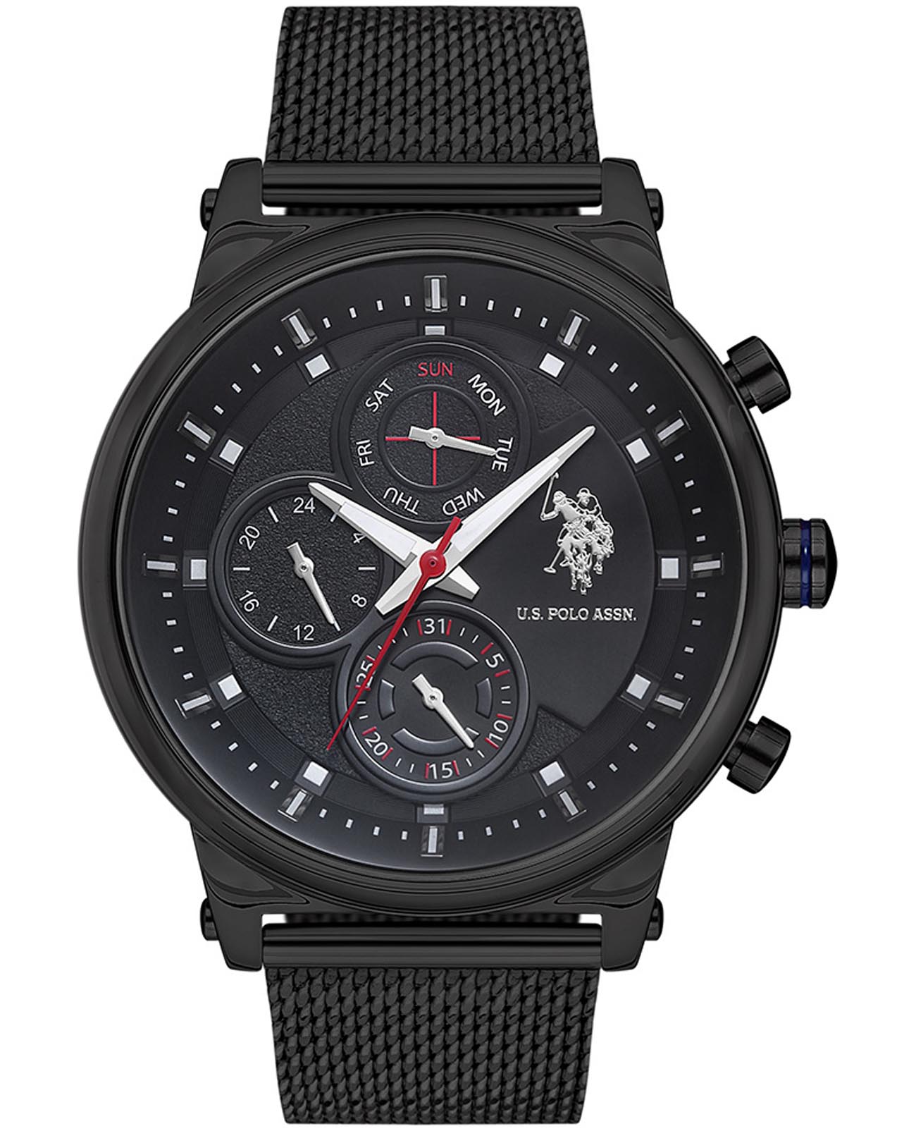U.S. Polo Assn. U.S. Polo Assn. Crossing USPA1008-03  USPA1008-03 кварцевые мужские часы черный циферблат, браслет сталь с ip покрытием — вид спереди