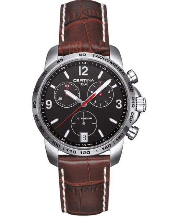 Certina Certina C001.417.16.057.00  C0014171605700 кварцевые мужские часы черный циферблат, браслет кожаный — вид спереди