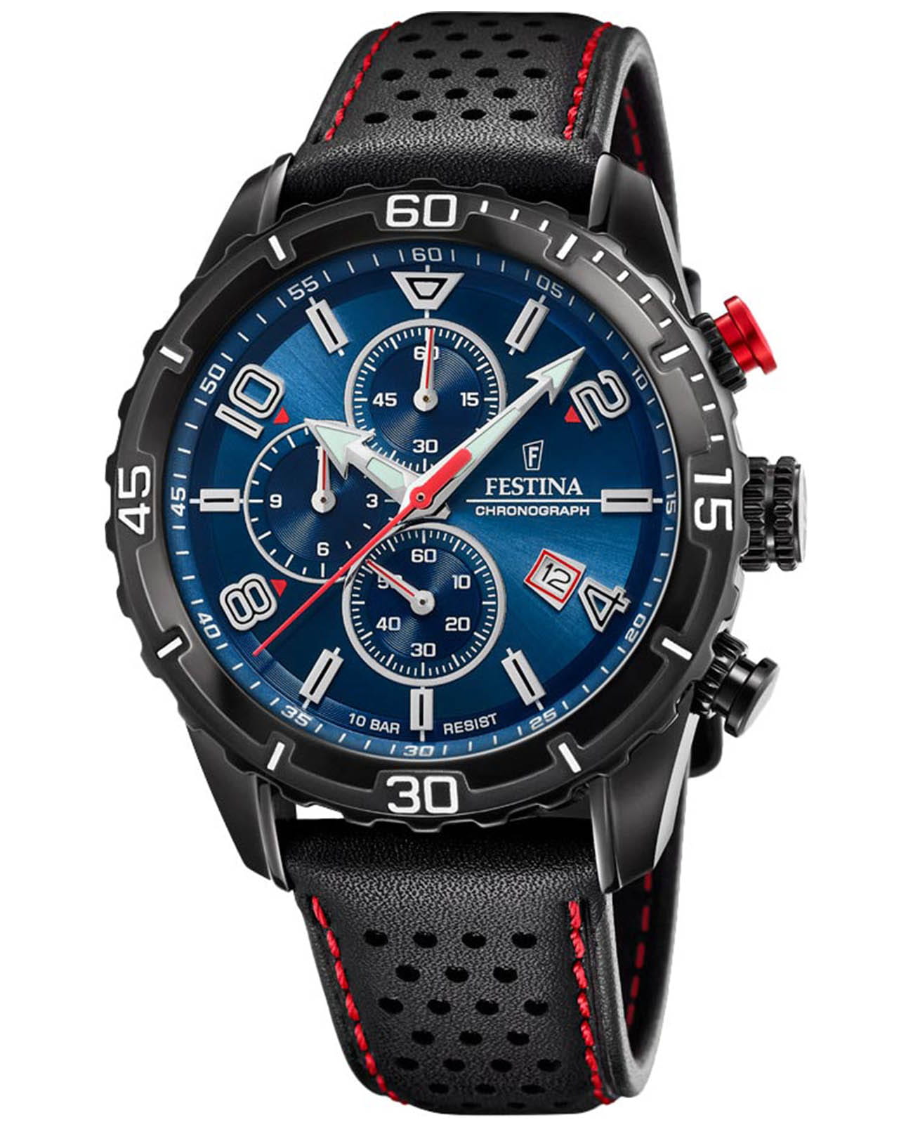 Festina Festina Chrono Sport F20519/2  F20519/2 кварцевые мужские часы синий циферблат, браслет кожаный — вид спереди