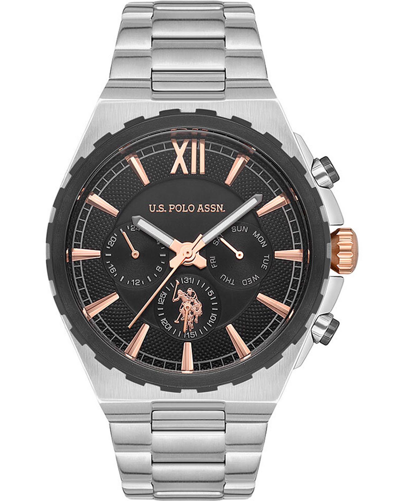 U.S. Polo Assn. U.S. Polo Assn. Crossing USPA1030-05  USPA1030-05 кварцевые мужские часы черный циферблат, браслет нержавеющая сталь — вид спереди