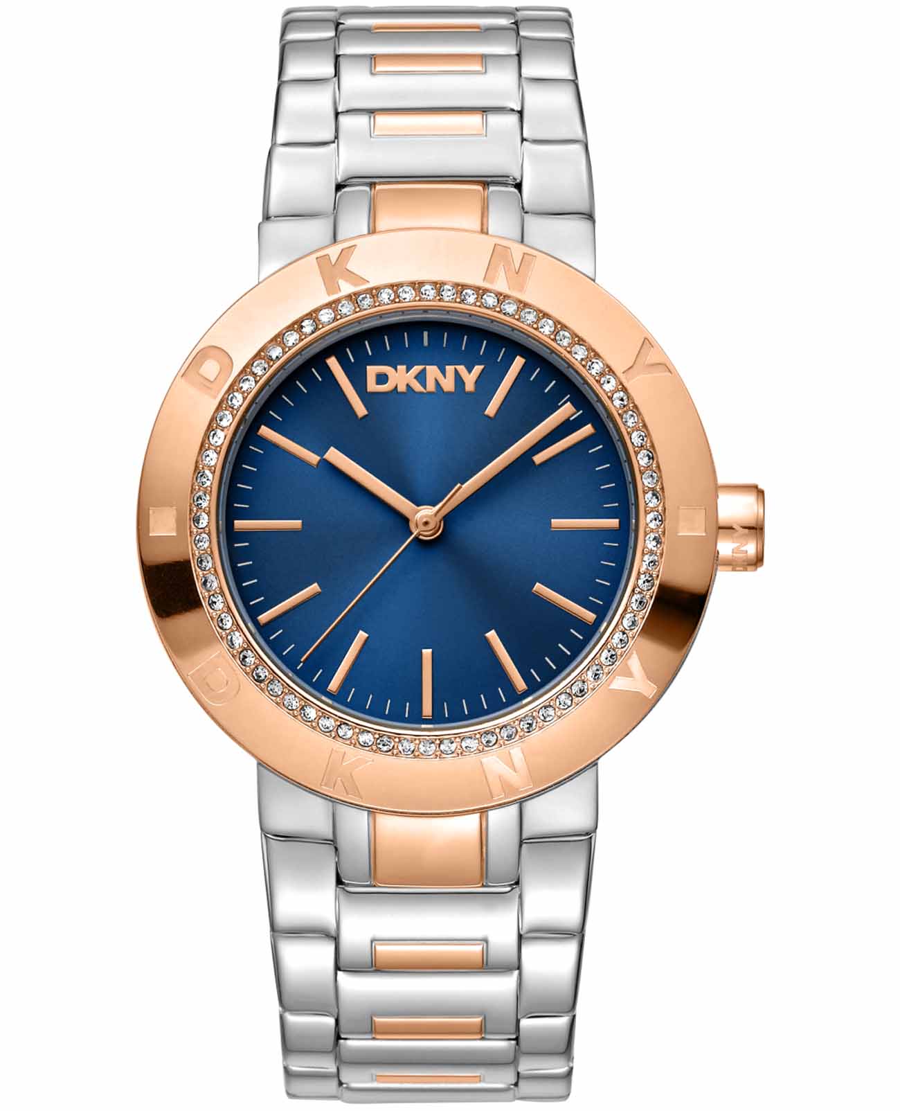 DKNY DKNY Eastside Logo DK1L023M0075  DK1L023M0075 кварцевые женские часы синий циферблат, браслет нержавеющая сталь с ip-покрытием — вид спереди