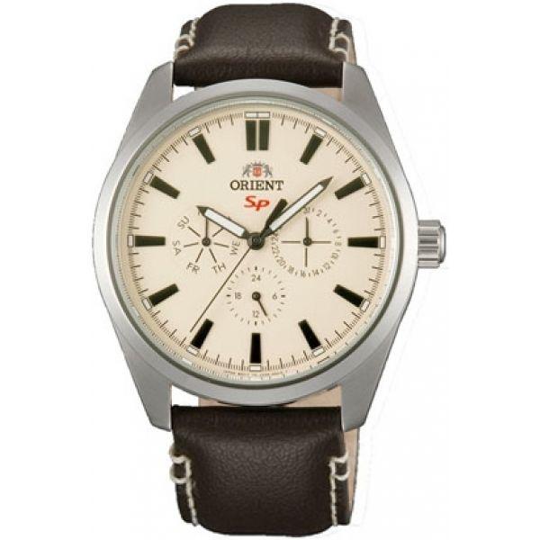 Orient Orient UX00008Y (FUX00008Y)  FUX00008Y  мужские часы бежевый циферблат, браслет кожа + текстиль — вид спереди