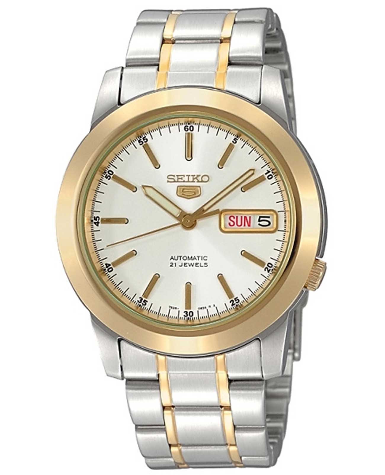 Seiko Seiko 5 Regular SNKE54J1  SNKE54J1 механические мужские часы белый циферблат, браслет сталь c pvd покрытием — вид спереди