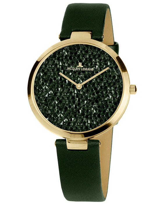 Jacques Lemans Jacques Lemans La Passion 1-2035F  1-2035F кварцевые женские часы зеленый циферблат, браслет кожаный — вид спереди