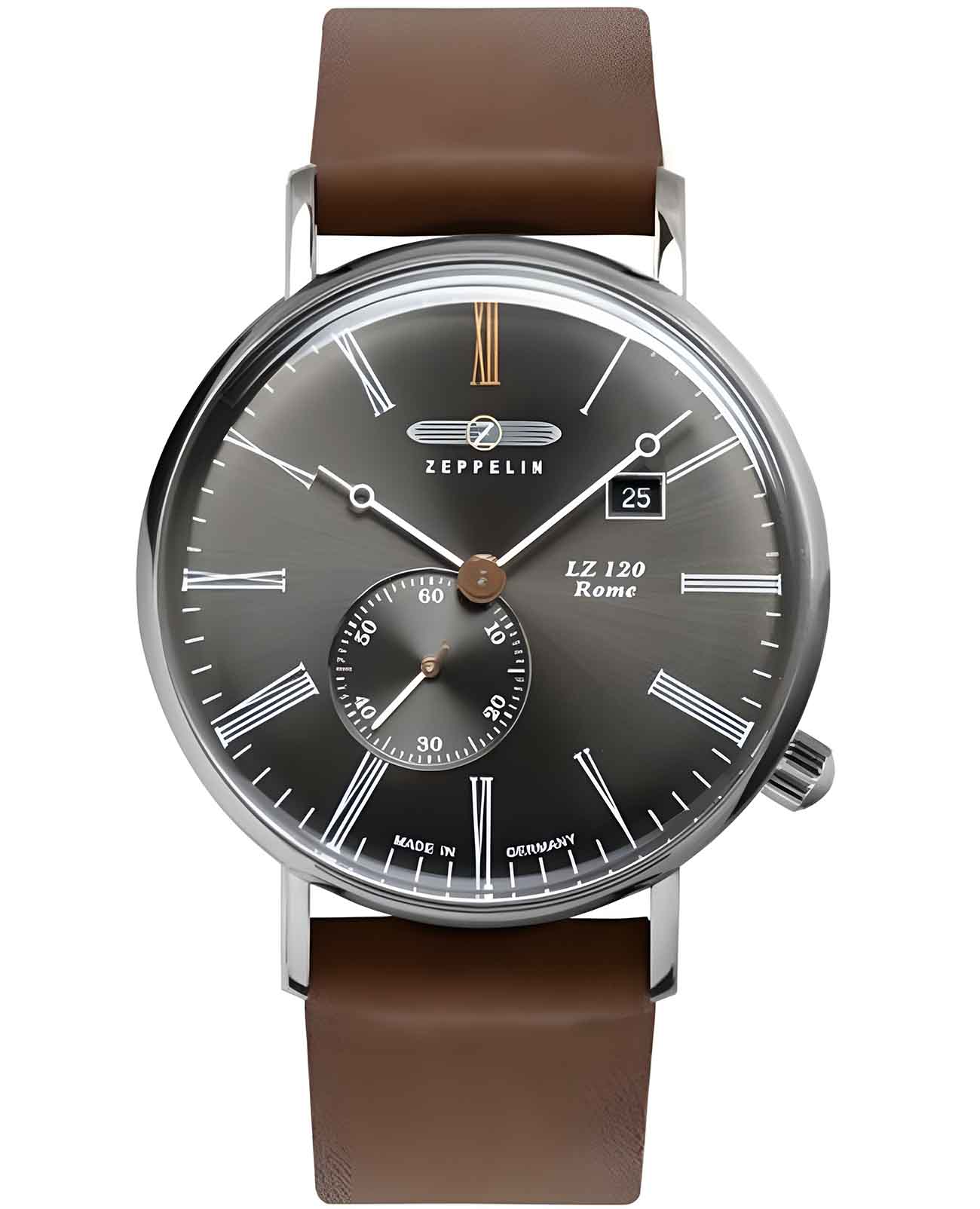 Zeppelin Zeppelin LZ120 Rome 71342  71342 кварцевые мужские часы серый циферблат, браслет кожаный — вид спереди