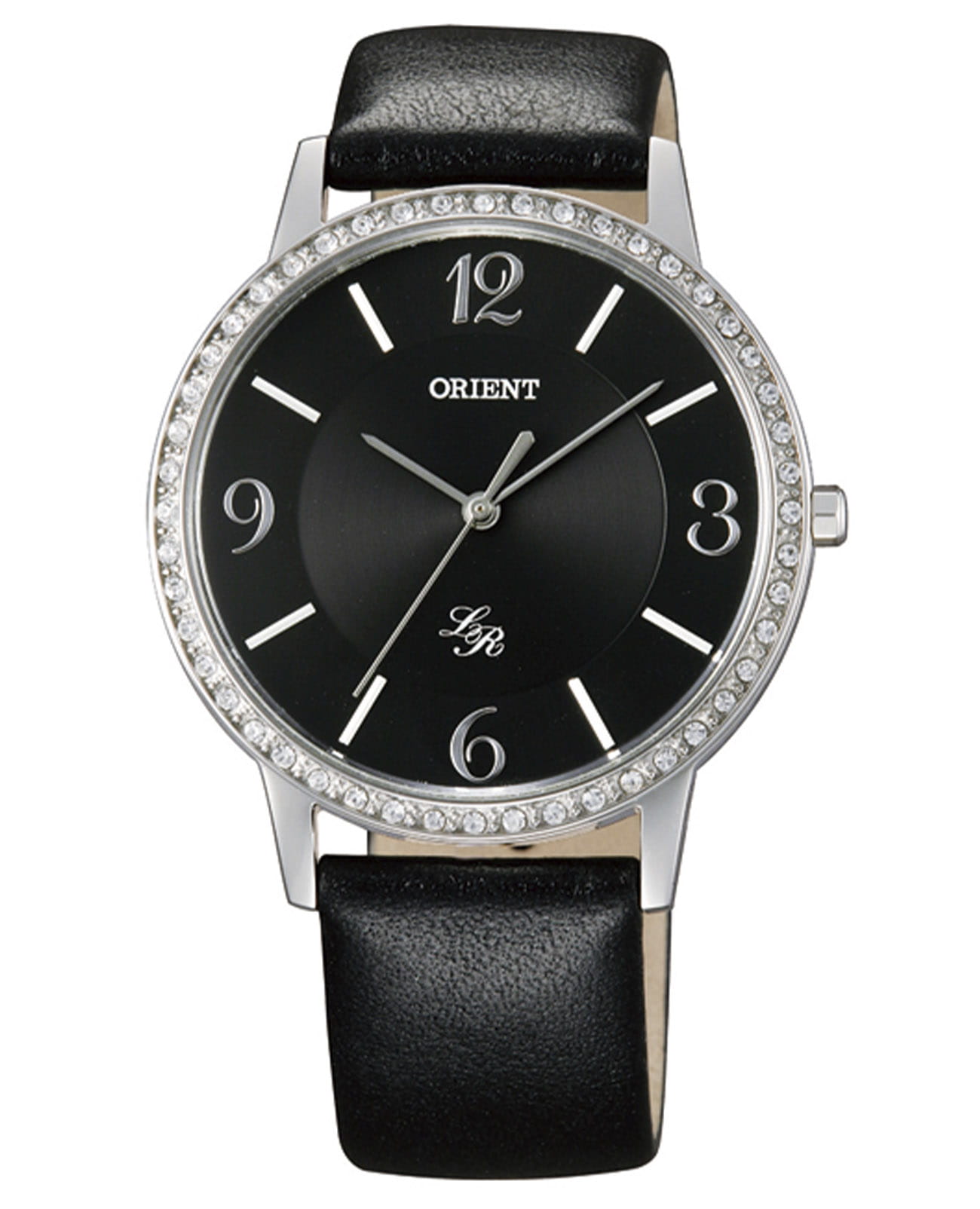 Orient Orient QC0H005B (FQC0H005B)  FQC0H005B автокварц (кинетик) женские часы черный циферблат, браслет кожа + текстиль — вид спереди