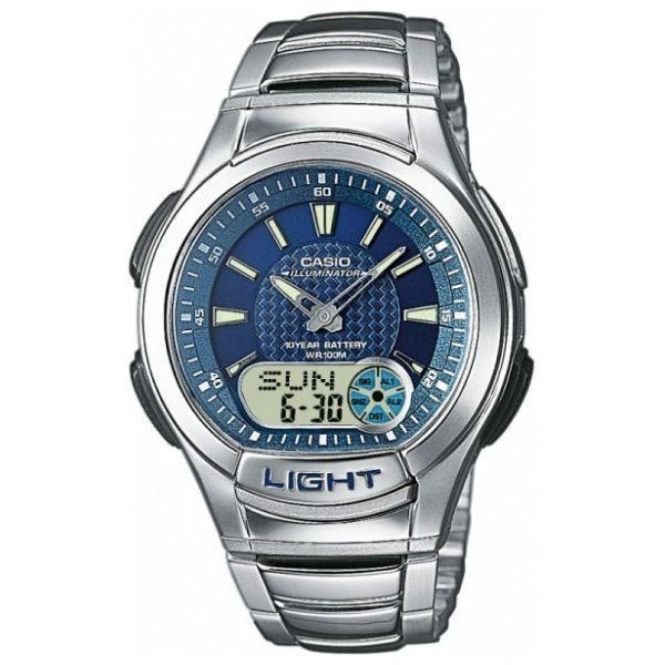 Casio Casio Illuminator AQ-180WD-2A  AQ-180WD-2A кварцевые мужские часы синий циферблат, браслет нержавеющая сталь — вид спереди