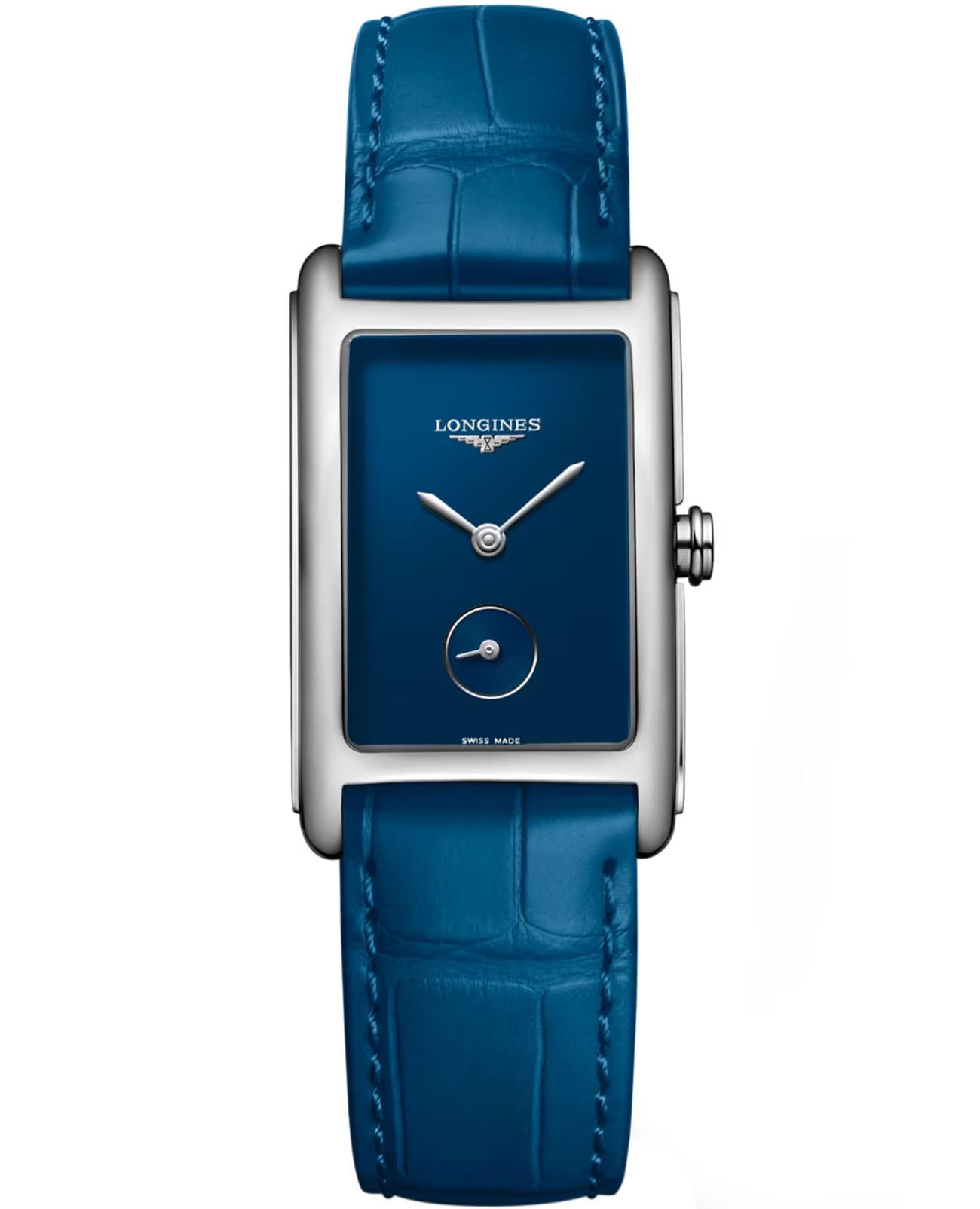 Longines Longines DolceVita L5.512.4.90.2  L55124902 кварцевые женские часы синий циферблат, браслет кожаный — вид спереди