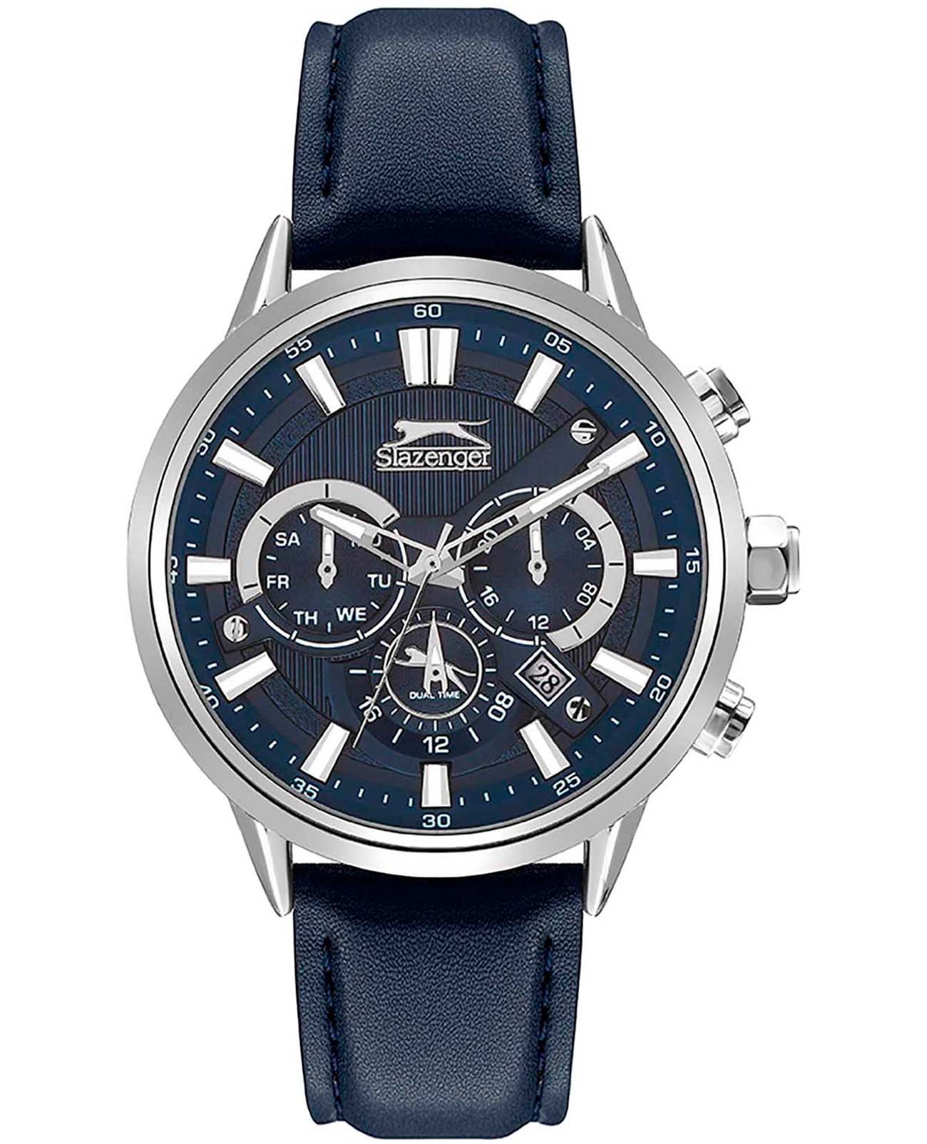 Slazenger Slazenger Multifunction SL.09.2062.2.01  SL.09.2062.2.01 кварцевые мужские часы синий циферблат, браслет кожаный — вид спереди