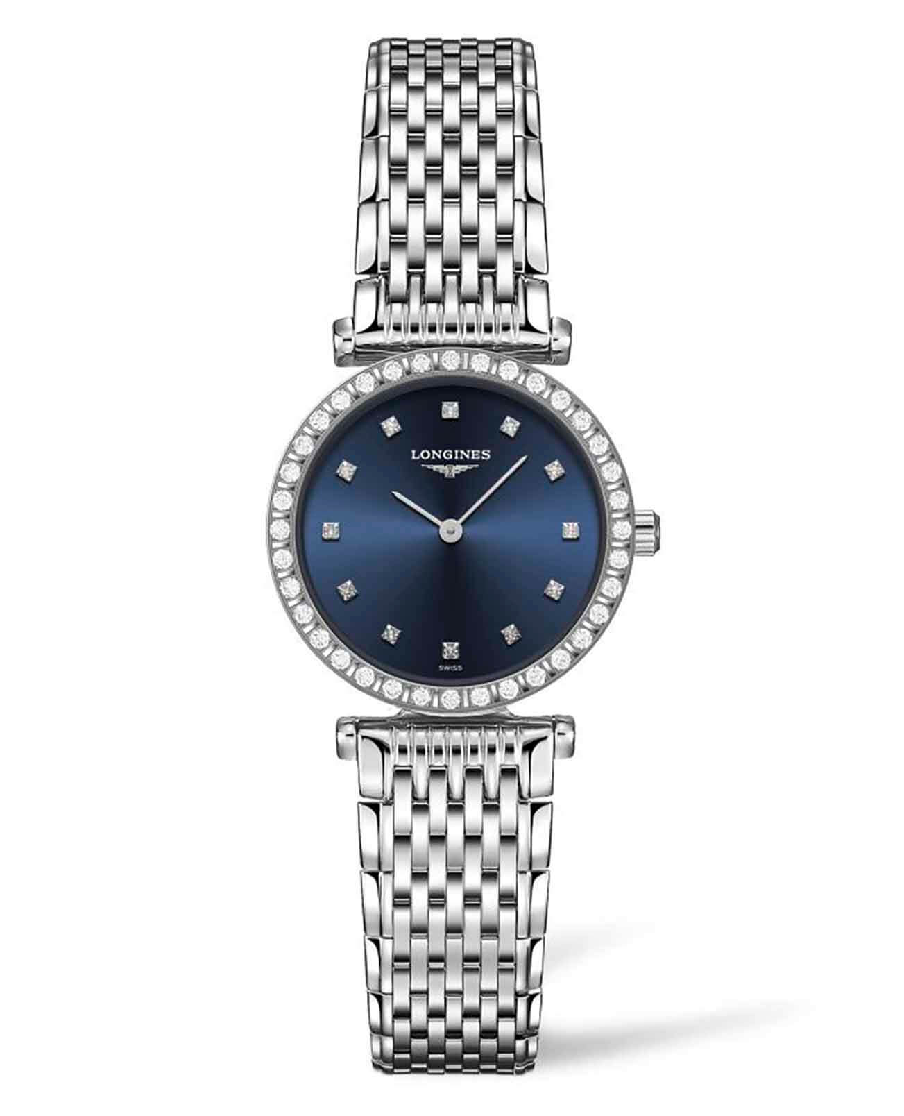Longines Longines La Grande Classique L4.341.0.97.6  L43410976 кварцевые женские часы синий циферблат, браслет нержавеющая сталь — вид спереди