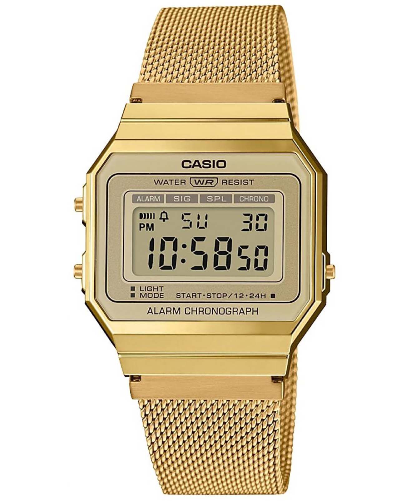 Casio Casio Collection A700WEMG-9A  A700WEMG-9A кварцевые мужские часы золотой циферблат, браслет сталь с ip покрытием — вид спереди