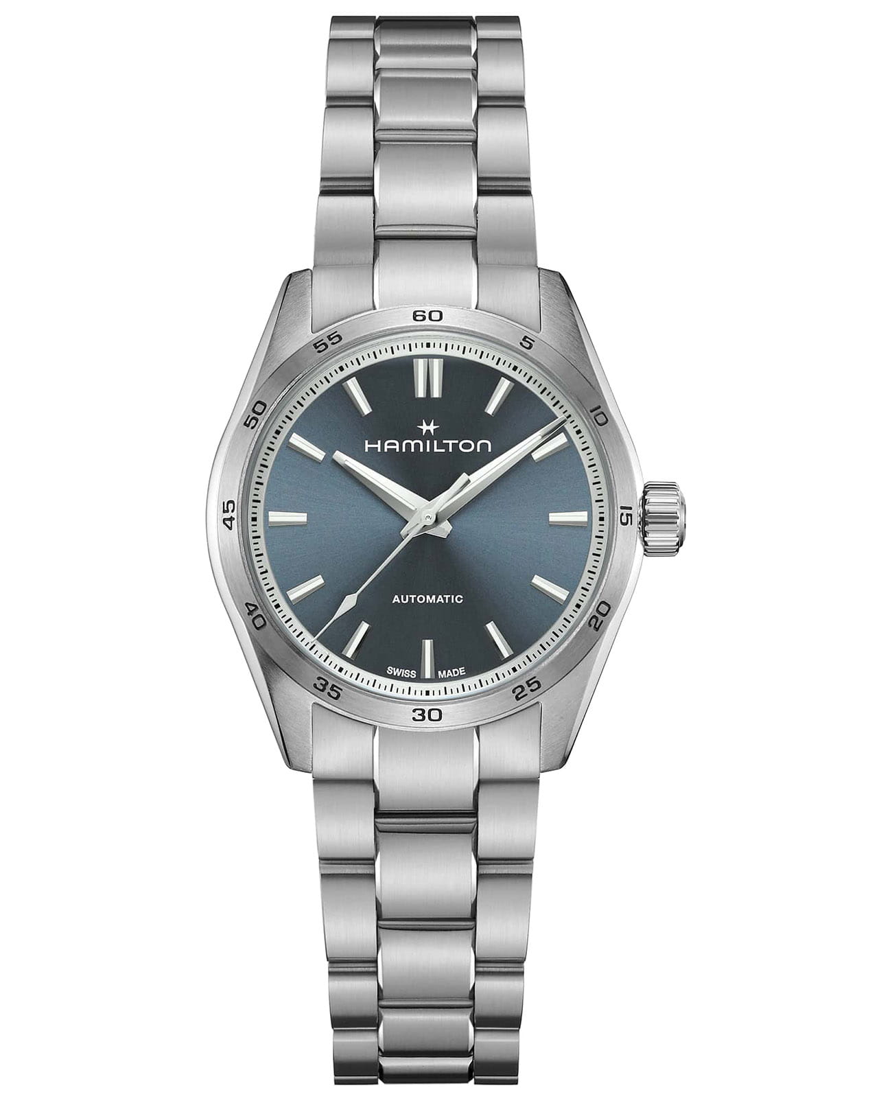Hamilton Hamilton Jazzmaster Performer Auto H36105140  H36105140 механические женские часы синий циферблат, браслет нержавеющая сталь — вид спереди