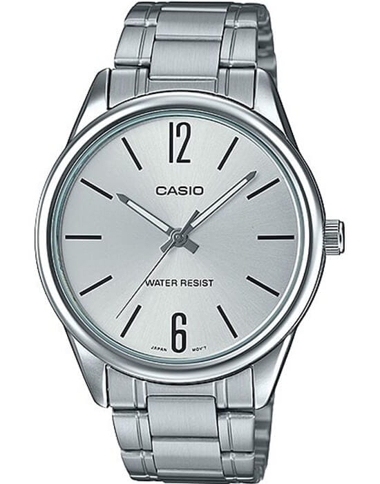 Casio Casio Collection MTP-V005D-7BUDF (MTP-V005D-7B)  MTP-V005D-7B кварцевые мужские часы серебристый циферблат, браслет нержавеющая сталь — вид спереди