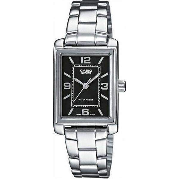 Casio Casio LTP-1234PD-1A  LTP-1234PD-1A кварцевые женские часы черный циферблат, браслет нержавеющая сталь — вид спереди