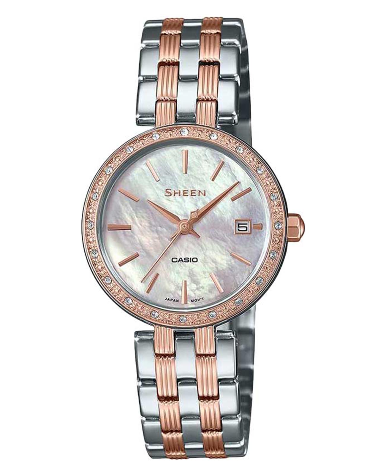 Casio Casio Sheen SHE-4060SG-7AUDF  SHE-4060SG-7AUDF кварцевые женские часы перламутровый циферблат, браслет сталь с ip покрытием — вид спереди