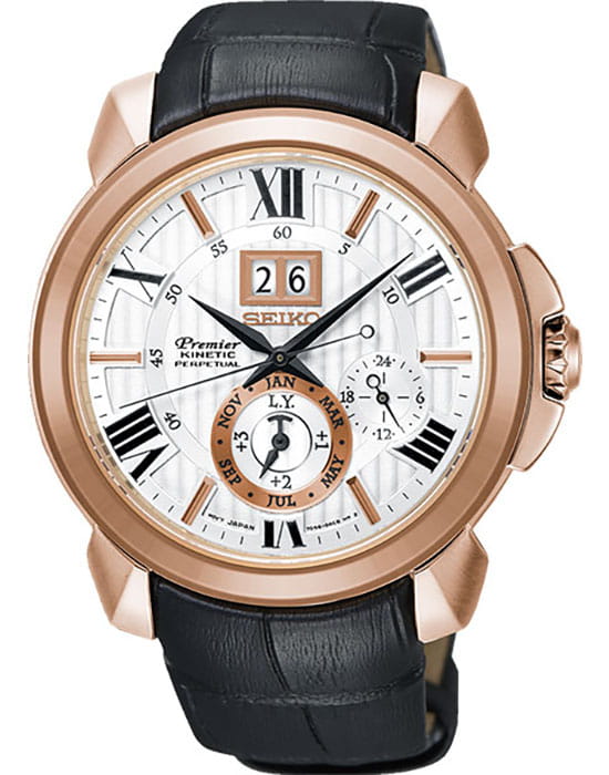 Seiko Seiko SNP150P1  SNP150P1 автокварц (кинетик) мужские часы белый циферблат, браслет кожаный — вид спереди