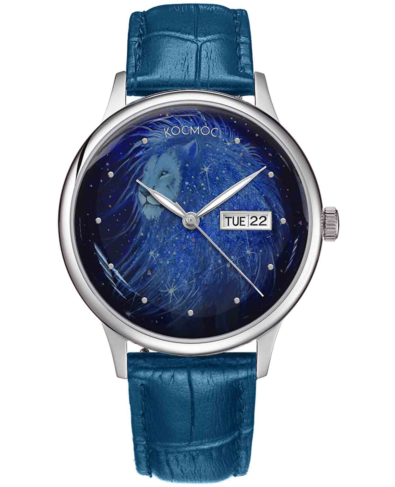 Космос Космос K 043.1 - Созвездие Льва  K 043.1 - Созвездие Льва механические мужские часы цветной циферблат, браслет кожаный — вид спереди