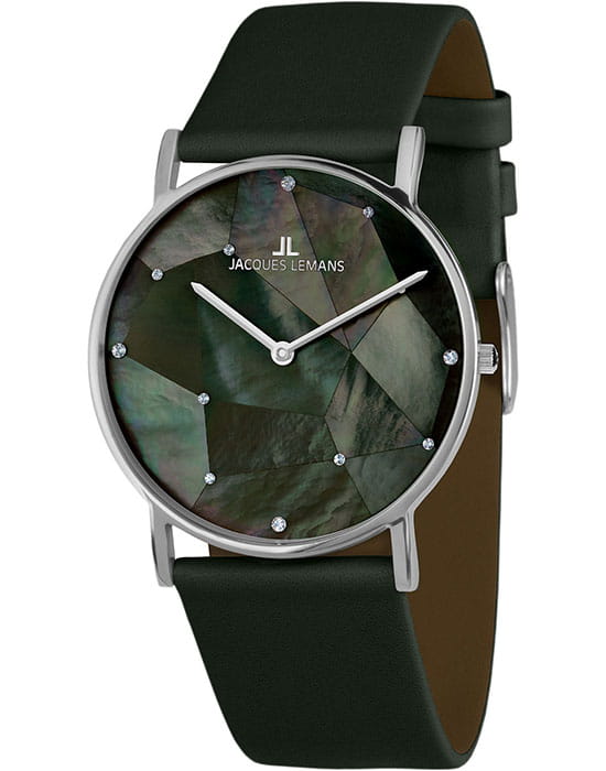 Jacques Lemans Jacques Lemans 1-2050A  1-2050A кварцевые женские часы зеленый циферблат, браслет кожаный — вид спереди