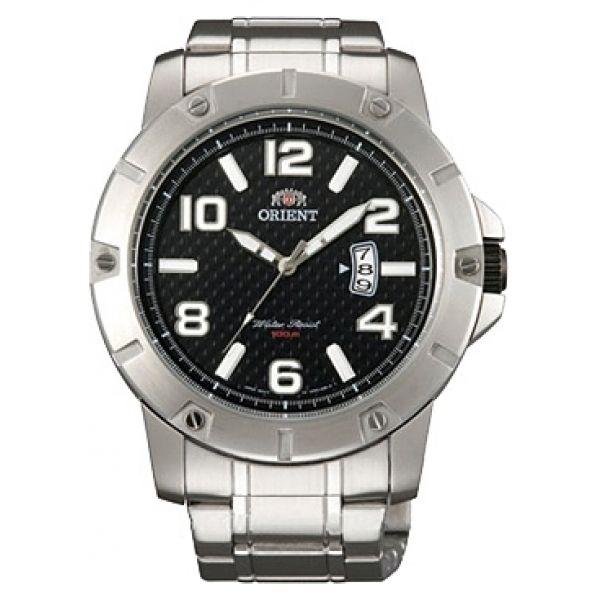 Orient Orient UNE0004B (FUNE0004B)  FUNE0004B  мужские часы черный циферблат, браслет  — вид спереди