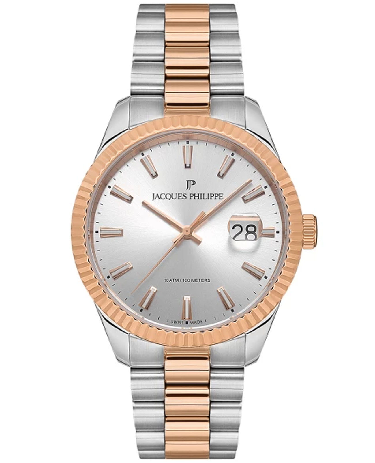 Jacques Philippe Jacques Philippe Solis JPQGS237328  JPQGS237328 кварцевые мужские часы серебристый циферблат, браслет нержавеющая сталь с pvd-покрытием — вид спереди