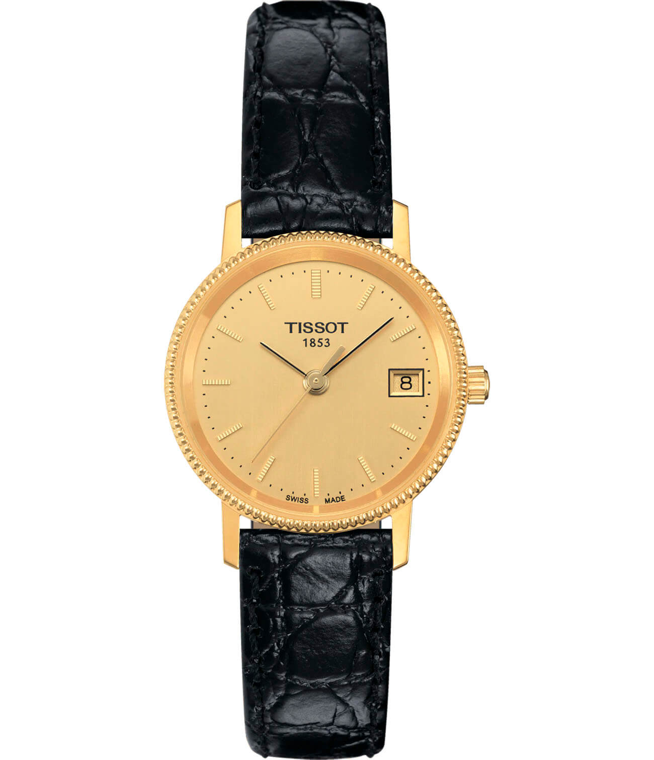 Tissot Tissot Goldrun Sapphire Lady 18K Gold T71.3.115.21  T71311521 кварцевые женские часы шампань циферблат, браслет кожаный — вид спереди