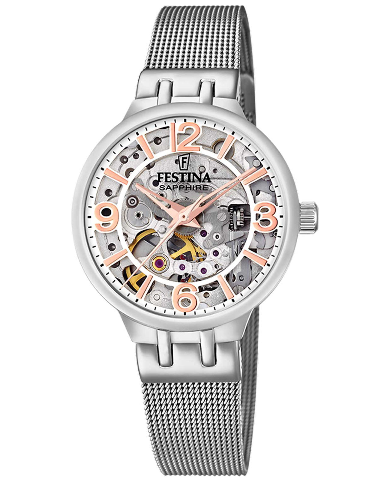 Festina Festina Automatic F20579/1  F20579/1 механические женские часы серебристый циферблат, браслет нержавеющая сталь — вид спереди
