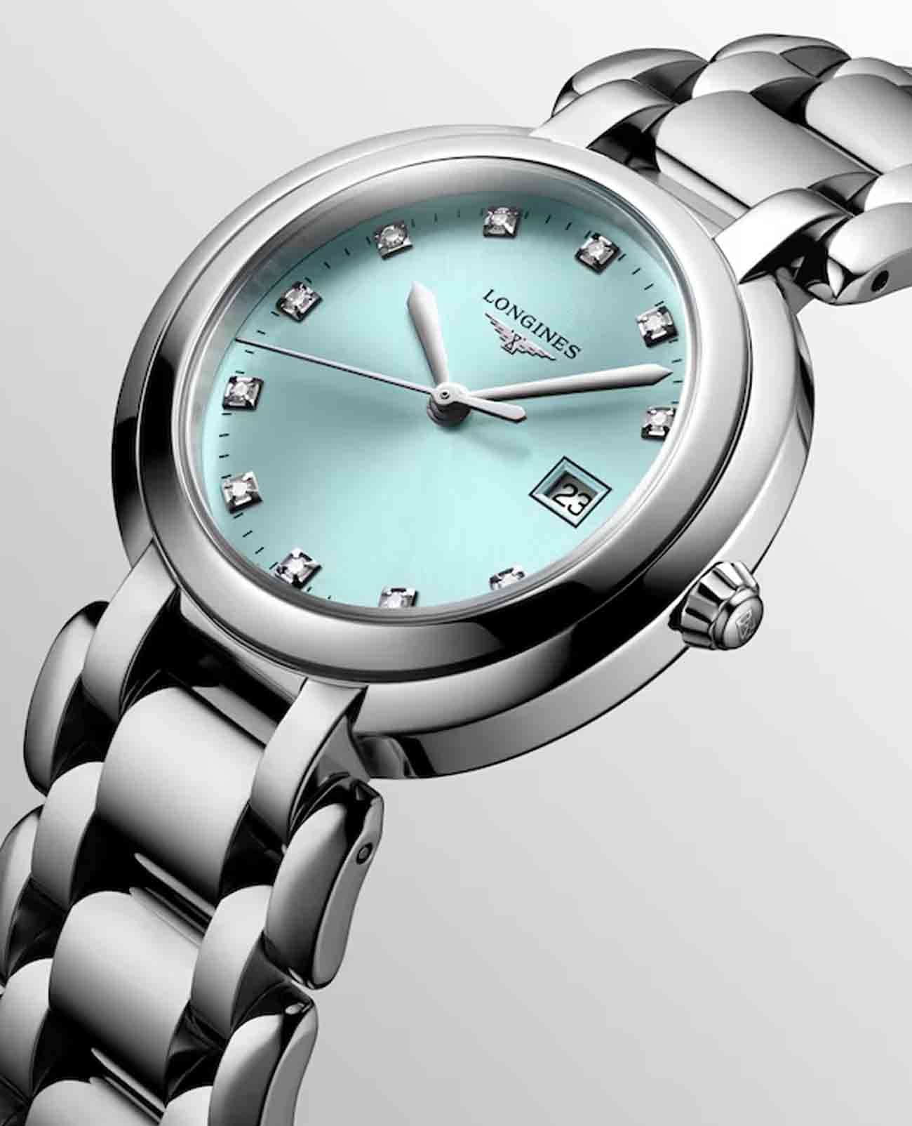 Longines Longines PrimaLuna L8.122.4.90.6 кварцевые женские часы часы крупный план голубой циферблата